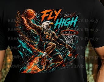 Águila Baloncesto PNG, Diseño de Camiseta Vuela Alto Slam Dunk, Imágenes prediseñadas de Mascota Deportiva, Gráfico de Águila Vintage, Camiseta de Sublimación PNG