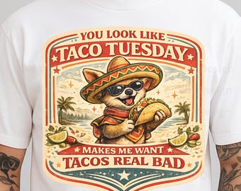 Taco Tuesday PNG Funny Dog Design, Mexican Food Lover Shirt Graphic, Cute Chihuahua Taco Clipart for Sublimation Mug Sticker