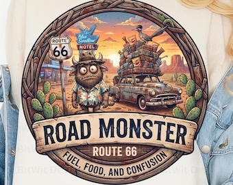Road Monster Route 66 PNG Fuel Food and Confusion T-Shirt