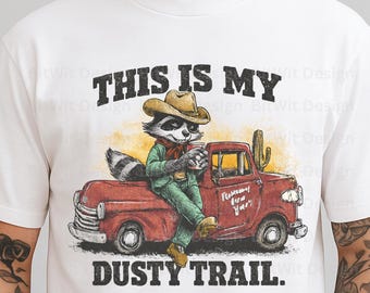 Raccoon Cowboy Truck Graphic, Vintage Western Design (Digital Download)