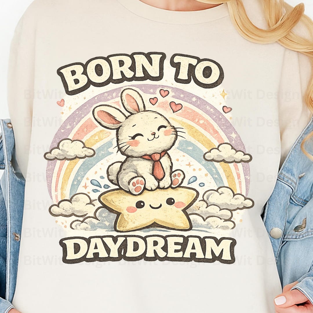 Daydream Rabbit Born to Daydream Bunny PNG, Cute Kawaii Rabbit Retro Sublimation Design ...
