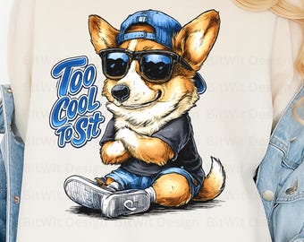 Corgi Dog PNG, Retro Cartoon Puppy Design (Digital Download)
