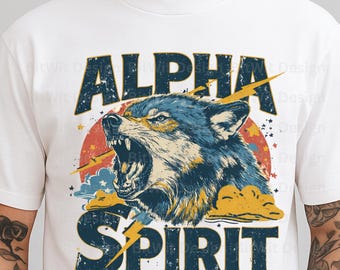 Vintage Roaring Wolf PNG, Alpha Spirit Graphic (Digital Download)