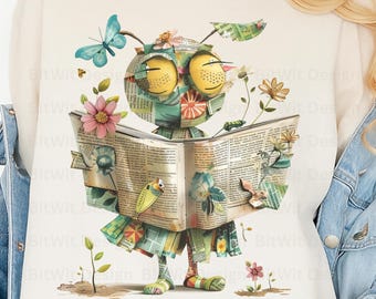 Bookworm Owl Collage Art, Vintage Reading Lover Design (Digital Download)
