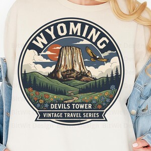 Wyoming Devils Tower PNG Vintage Travel Series Digital Download for Sublimation Shirt
