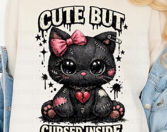 Goth Cat Clipart, Spooky Kawaii Kitten Design (Digital Download), Patchwork