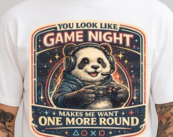 Game Night PNG Funny Gamer Panda Design, Video Game Shirt Graphic, Cute Gamer Gift Clipart for Sublimation Sticker Mug