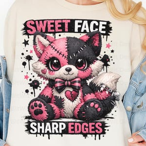 Patchwork Goth Fox PNG | Sweet Face Sharp Edges Sublimation Design (Digital Download)