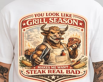 Funny Grill Season PNG, BBQ Steak Lover Design, Vintage Barbecue Quote Graphic for T-Shirt, Mug, Sublimation Download