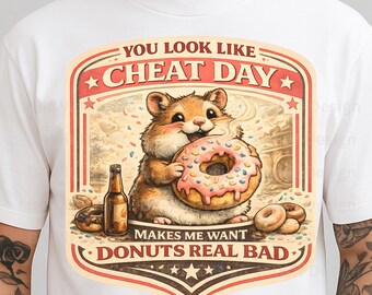 Funny Hamster Donut PNG, Cheat Day Quote Design, Cute Food Lover Shirt Graphic for T-Shirt, Mug, Sublimation Download