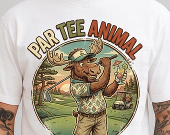 Par Tee Animal PNG, Funny Moose Golf Shirt Design, Golf Lover Sublimation Download for Golf Dad Gifts