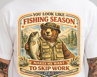 Fishing Season PNG Funny Quote Design, Bear Fisherman Shirt Graphic, Fishing Lover Gift Clipart for Sublimation Mug Sticker