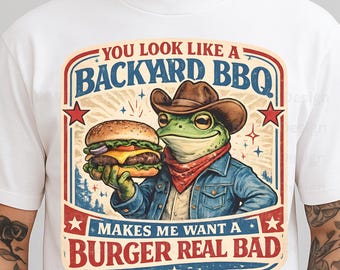 Backyard BBQ PNG Funny Frog Burger Design, Grilling Humor Shirt Graphic, Summer Cookout Sublimation for T-Shirt Mug Sticker