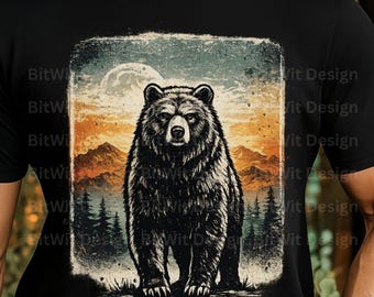 Vintage Bear Mountain Forest PNG Design (Digital Download)