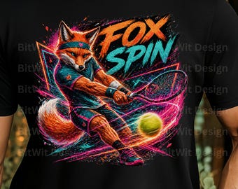 PNG de zorro tenista, diseño de camiseta con tiro giratorio de zorro genial, imágenes prediseñadas de animales tenistas, gráficos deportivos, PNG para sublimación