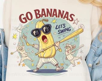 Go Bananas Baseball PNG – Retro Sports Mascot Design (Digital Download)