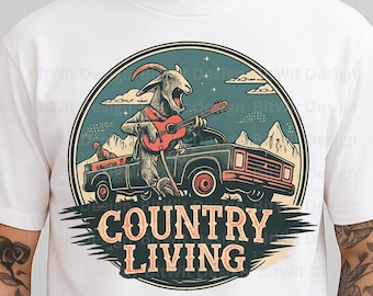 Goat Playing Guitar in Truck PNG, Country Music Farm Life Design (Digital Download)