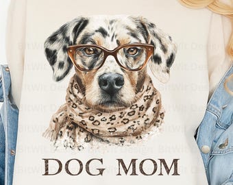 Dog Mom PNG, Dalmatian Dog with Glasses Design, Cute Pet Lover Shirt Graphic for T-Shirt, Sublimation, Sticker, Gift for Dog Mom