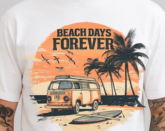 Retro Camper Van Beach Sunset PNG, Vintage Summer Surf Design (Digital Download)