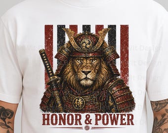 Samurai Lion PNG, Warrior Animal Shirt Design, Japanese Samurai Clipart, Honor Power Graphic, Sublimation PNG, Sublimation PNG