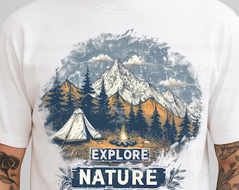 Vintage Mountain Camping PNG, Explore Nature T-Shirt Design (Digital Download)