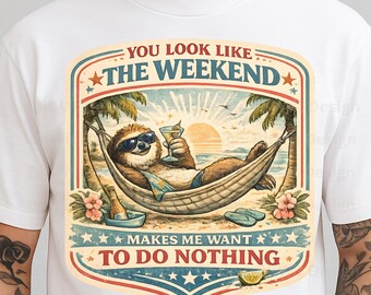 Weekend Sloth PNG Funny Quote Design, Lazy Sloth Shirt Graphic, Beach Vacation Clipart for Sublimation Mug Sticker