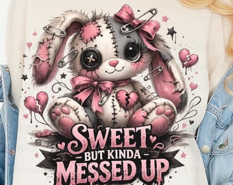 Coelho Gótico Costurado PNG, Design de Sublimação de Coelho Grunge (Download Digital), Patchwork