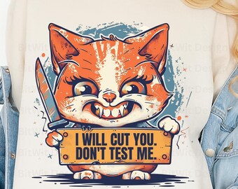 Angry Cat PNG, Sarcastic Knife Kitty Graphic (Digital Download)