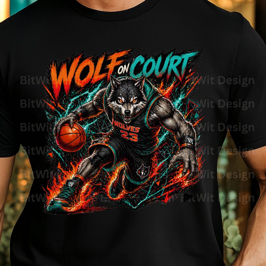 Wolf Basketball PNG, Fierce Wolf on Court Design, Slam Dunk Mascot ...