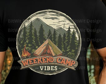 Weekend Camp Vibes PNG, Vintage Camping Tent Sublimation Graphic (Digital Download)