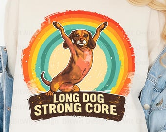 Dachshund Yoga PNG, Retro Rainbow Wiener Dog Workout Design (Digital Download)