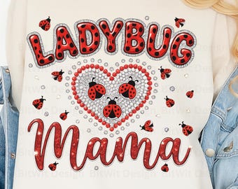 Ladybug Mama PNG Design, Rhinestone Style Sublimation File (Digital Download)