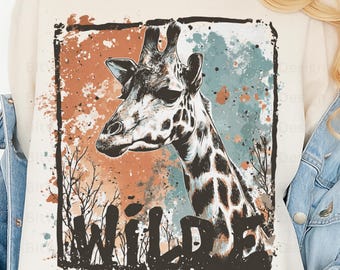 Vintage Giraffe PNG, Retro Safari Wildlife Sublimation Design (Digital Download)