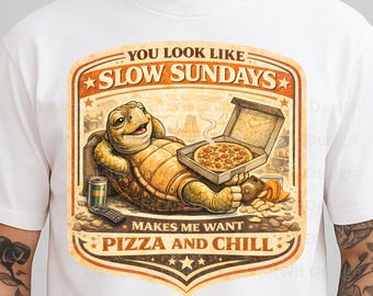 Funny Turtle Pizza PNG, Slow Sundays Quote Design, Lazy Weekend Shirt Graphic, Cute Animal Sublimation Download