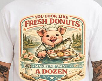 Fresh Donuts PNG Funny Quote Design, Cute Pig Baker Shirt Graphic, Bakery Lover Clipart for Sublimation Mug Sticker
