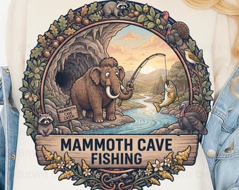 Mammoth Cave Fishing PNG Funny Woolly Mammoth T-Shirt