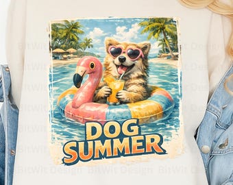 Dog Summer PNG Funny Beach Dog Shirt Design, Tropical Vacation Puppy Graphic for T-Shirt, Mug, Sticker, Sublimation Gift