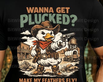 Cowboy Duck PNG, Retro Western Humor Sublimation Design (Digital Download)