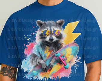 Mapache patineta PNG, diseño de animal patinador de arte callejero (descarga digital)