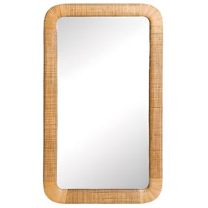 Rechthoekige wandspiegel van natuurlijk rotan.