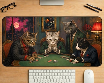 黒猫ポーカーデスクマット、ノワールカードゲームゲーミングパッド、ゴシックファンタジーオフィス装飾