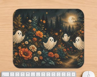 Ghost Floral Forest Mouse Pad, Whimsical Halloween Desk Decor