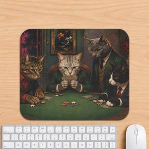 Muismat met pokerkatten, gotische kaartspelafbeelding, vintage casino-decoratie