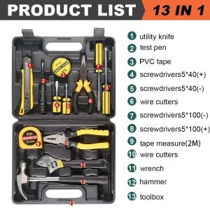 Kit de herramientas utilitarias compacto / Destornillador, cinta métrica y cúter / Kit de reparación para el hogar y el aire acondicionado