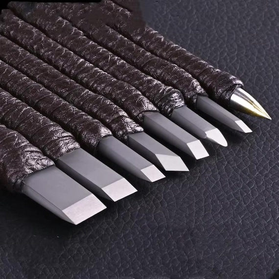 Tungsten Steel Carving Knife Set: Wood, Jade, Engraving Tools with Leather Bag