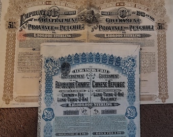 1913年 中国共和国 ペチリ＆スーパーペチリ 金ローン（クーポン付き）。