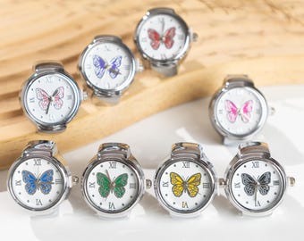 Butterfly Ring Watch, Dainty Finger Watch,Adjustable Stretch Band, Cute Aesthetic Jewelry,Mini Quartz Watch, Romantic Accessory,Gift for Her