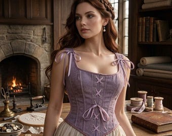 Ein Renaissance-Korsett im Retro-Stil mit einem strukturierten Rahmen zur Unterstützung, der eine fesselnde und romantische Silhouette erzeugt.