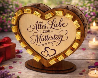 Mother's Day Heart SVG DXF Laser File | Chocolate Heart for 23 Merci Chocolates | Wooden Stand LightBurn File Gift for Mom