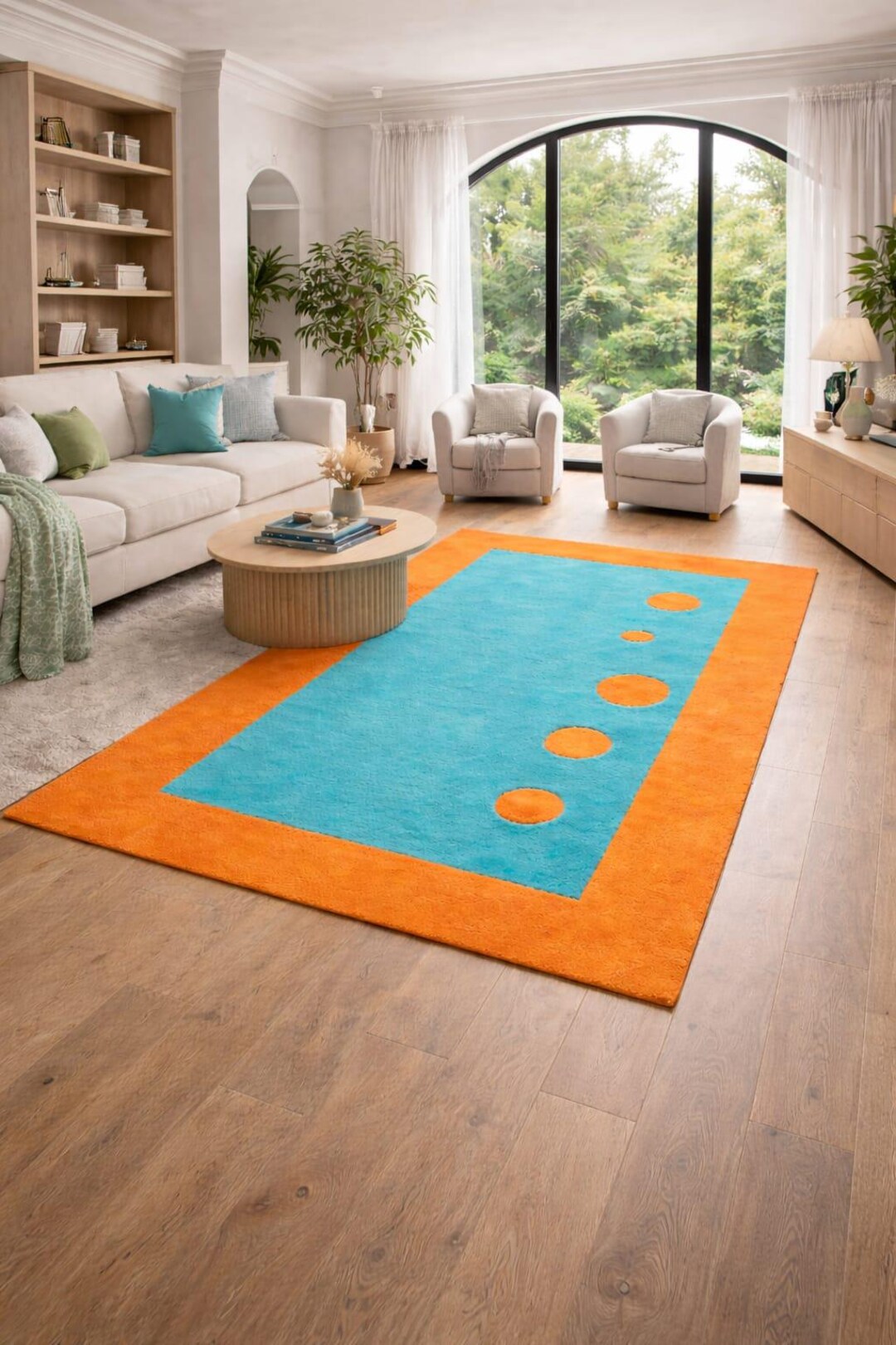 Turquoise and Orange Modern Area Rug, Contemporary Carpet, Bold Living ...